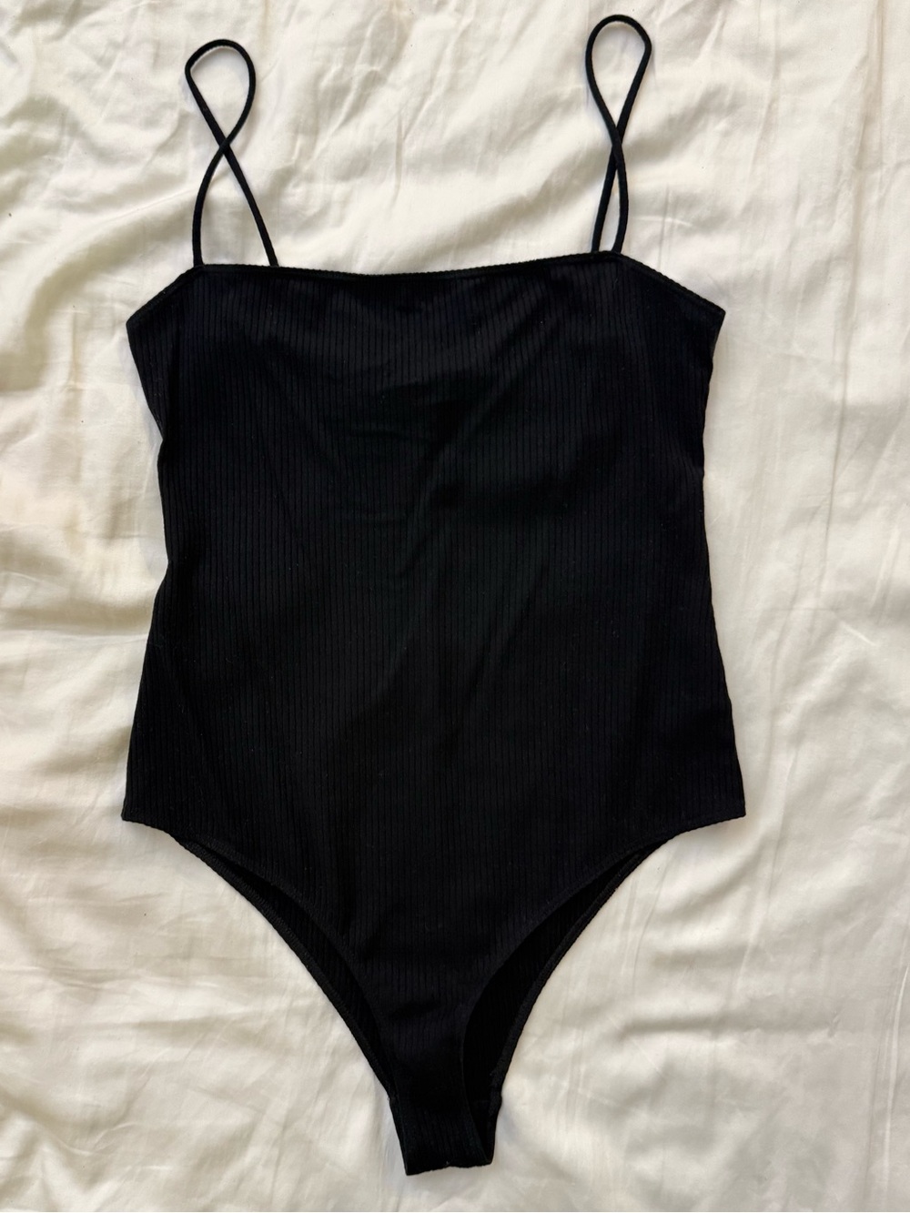 Reformation Black Ribbed Square Neck Bodysuit - Picture 2 of 4